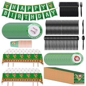 171Pcs Baseball Party Supplies Kit Baseball Birthday Party Disposable Dinnerware Set Baseball Themed Party Tableware Decorations Cups Plates Napk