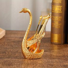 1pc, Coffee Dessert Spoon Set, Fruit Cake Coffee Tea Spoon, Swan Shaped Base Holder Cutlery Set, Zinc Alloy Metal Tableware (Color: Golden, size: 16cmSwan Fork)